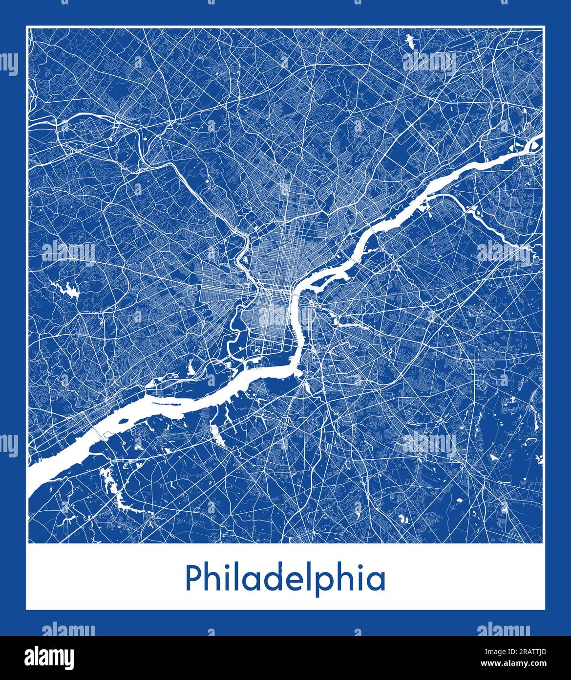 Filadelfia Stati Uniti Nord America mappa stampa blu illustrazione vettoriale Illustrazione Vettoriale