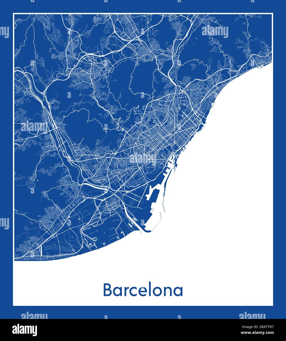 Barcellona Spagna Europa Mappa della città stampa blu illustrazione vettoriale Illustrazione Vettoriale