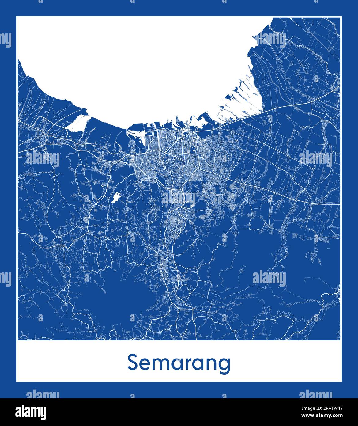 Semarang Indonesia Asia città mappa stampa blu illustrazione vettoriale Illustrazione Vettoriale