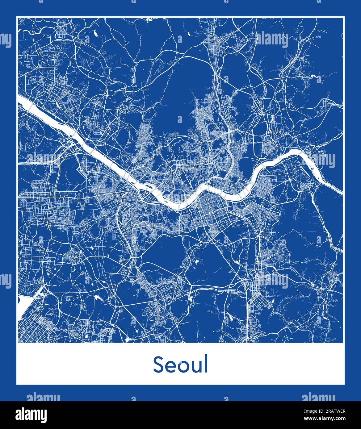 Seoul Corea del Sud Asia città mappa blu stampa vettoriale illustrazione Illustrazione Vettoriale