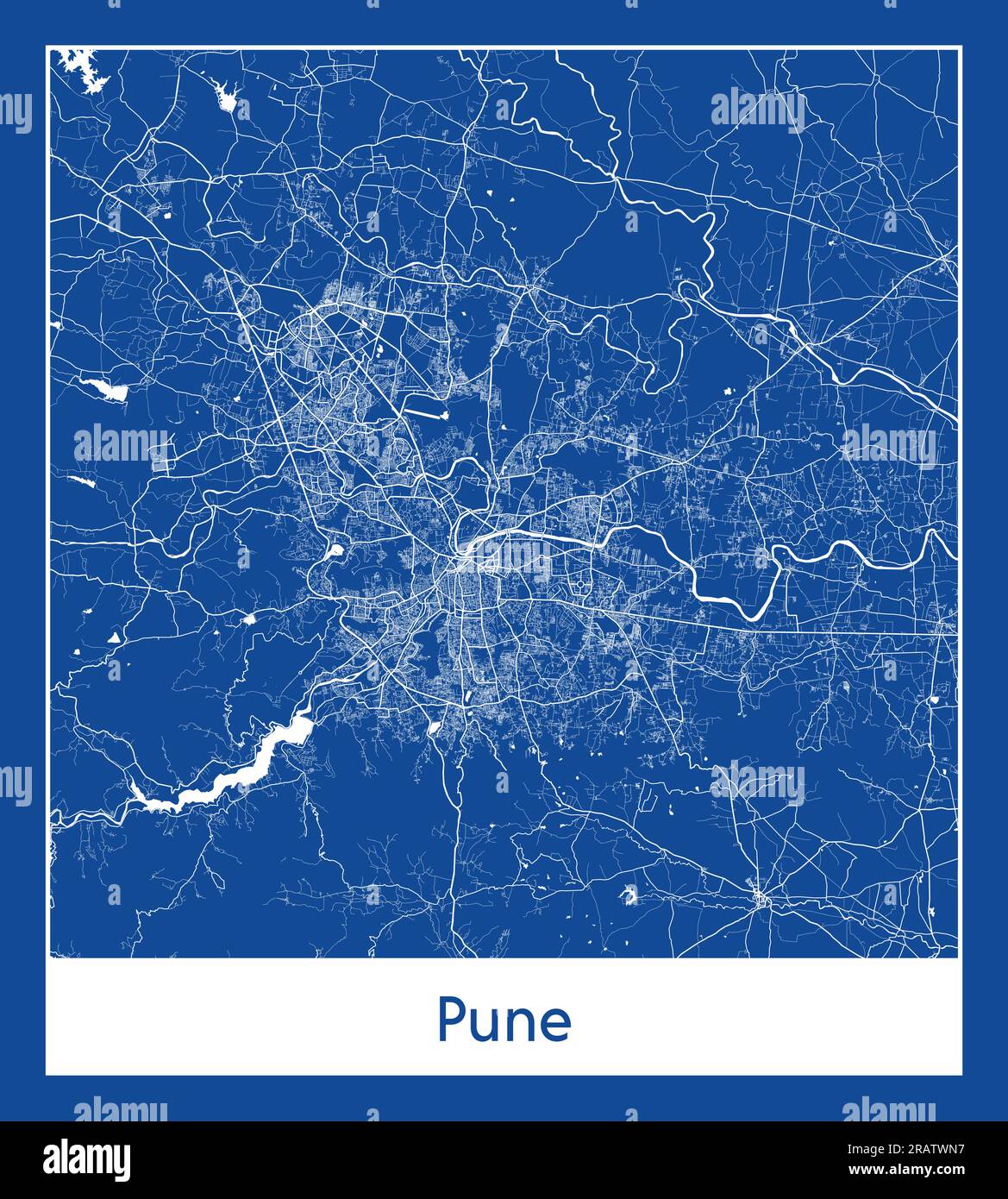 Pune India Asia città mappa blu stampa vettoriale illustrazione Illustrazione Vettoriale