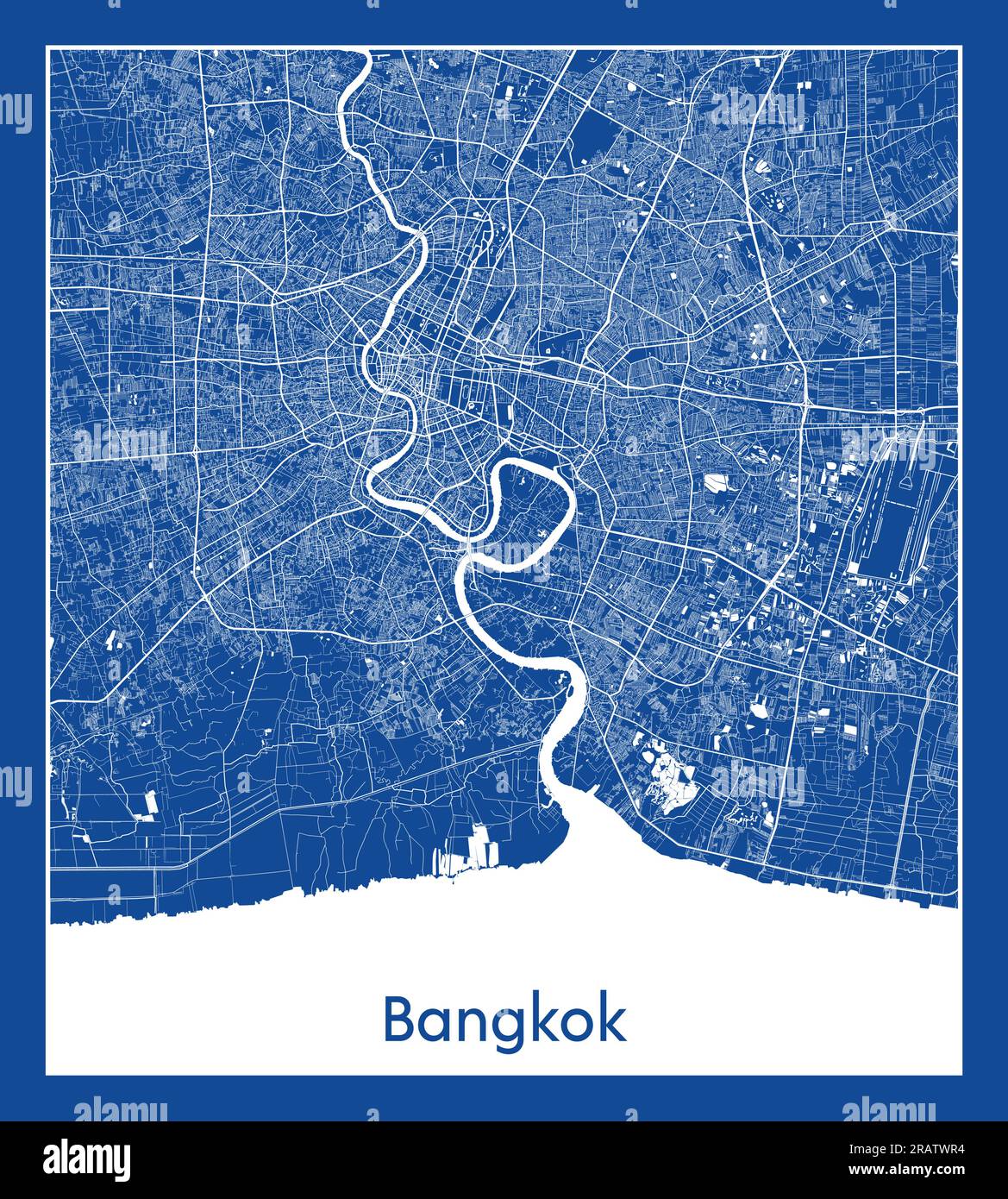 Bangkok Thailandia Asia città mappa stampa blu illustrazione vettoriale Illustrazione Vettoriale