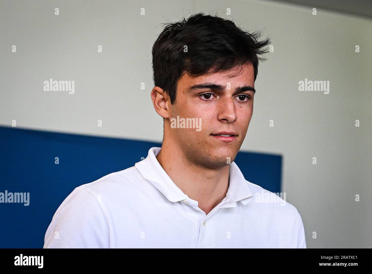 Pacho MARTINEZ (figlio di Luis ENRIQUE) durante la presentazione di Luis ENRIQUE come nuovo allenatore del Paris Saint-Germain il 5 luglio 2023 al PSG Campus di Poissy, in Francia Foto Stock