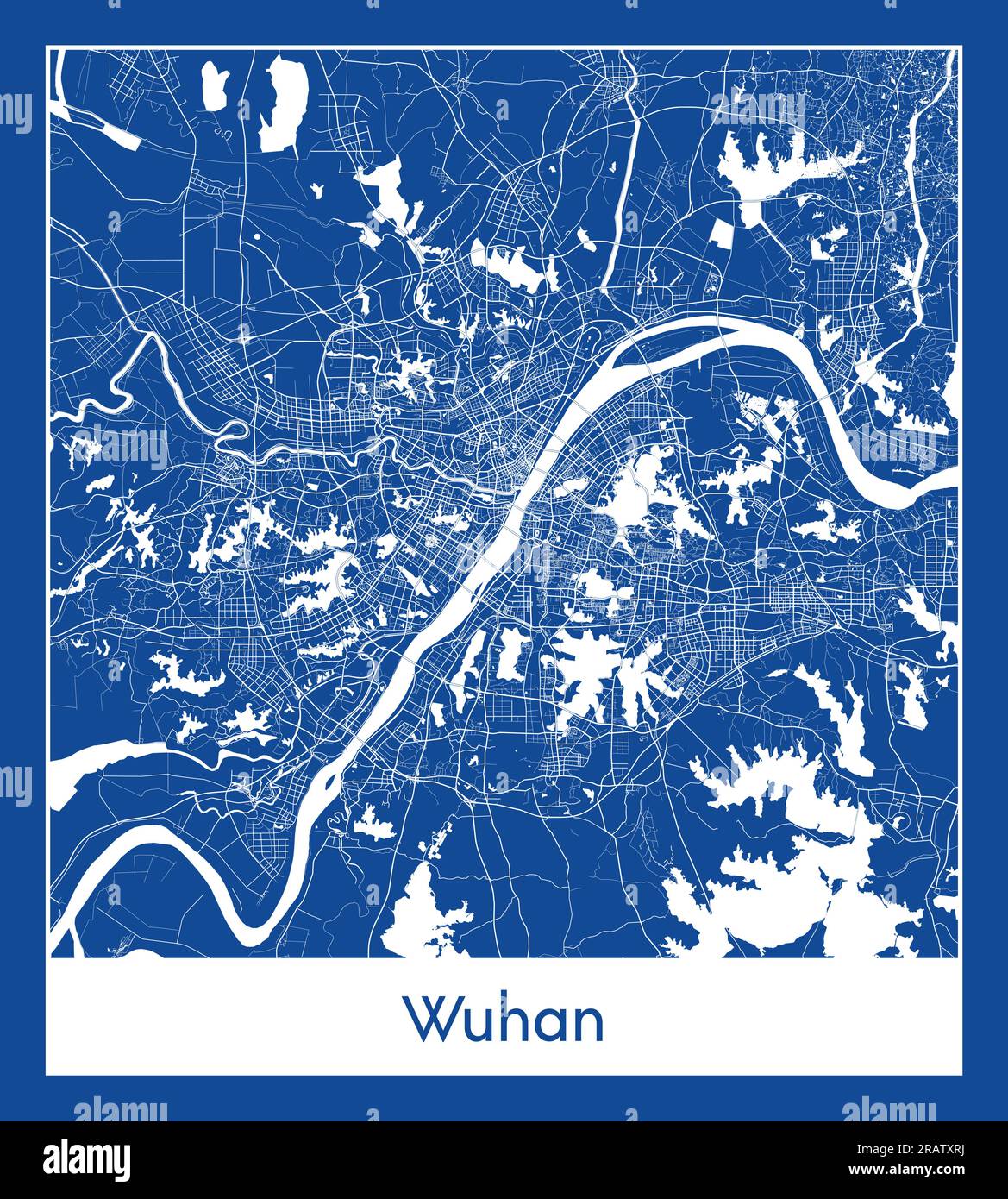 Wuhan Cina Asia città mappa stampa blu illustrazione vettoriale Illustrazione Vettoriale