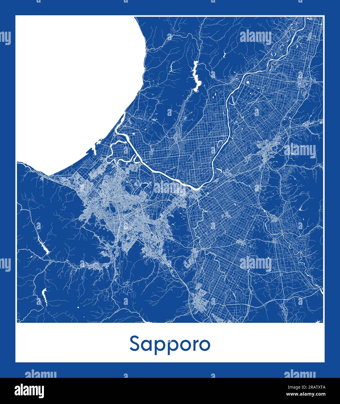 Sapporo Giappone Asia città mappa stampa blu illustrazione vettoriale Illustrazione Vettoriale