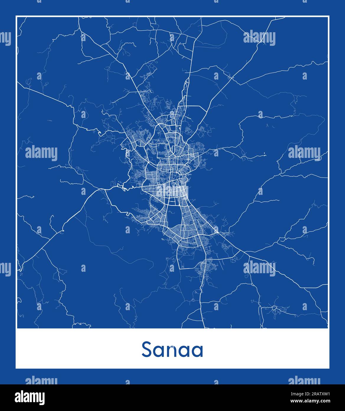 Immagine vettoriale stampata blu della mappa di Sanaa Yemen Asia City Illustrazione Vettoriale