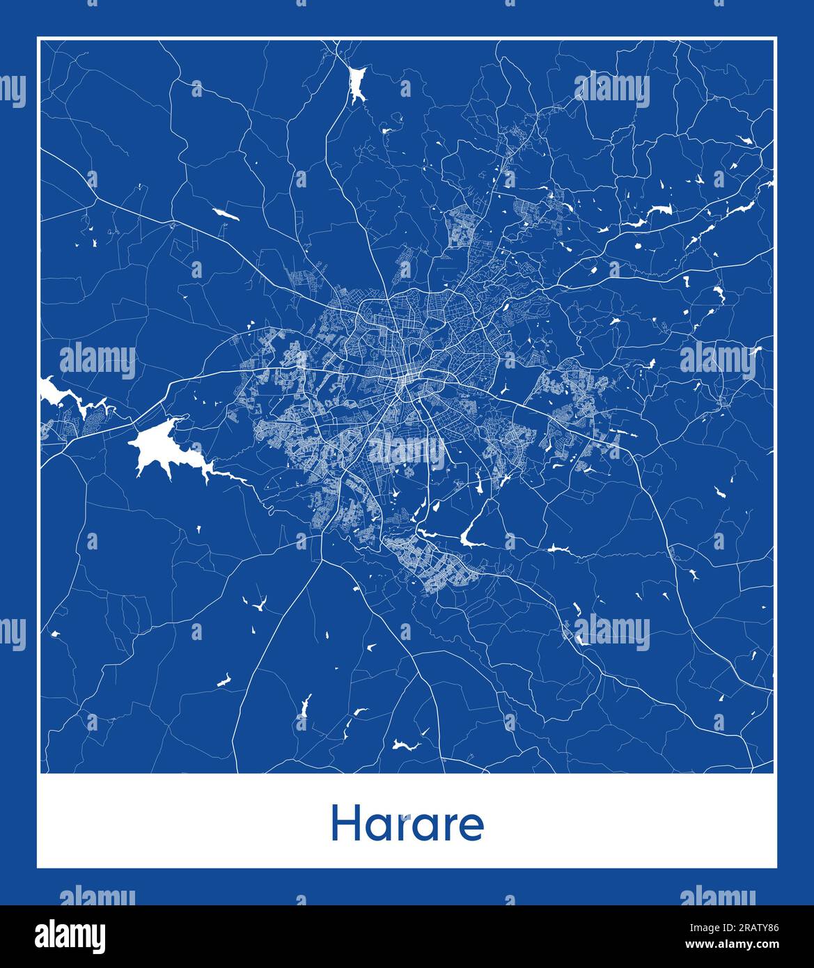 Harare Zimbabwe Africa città mappa stampa blu illustrazione vettoriale Illustrazione Vettoriale