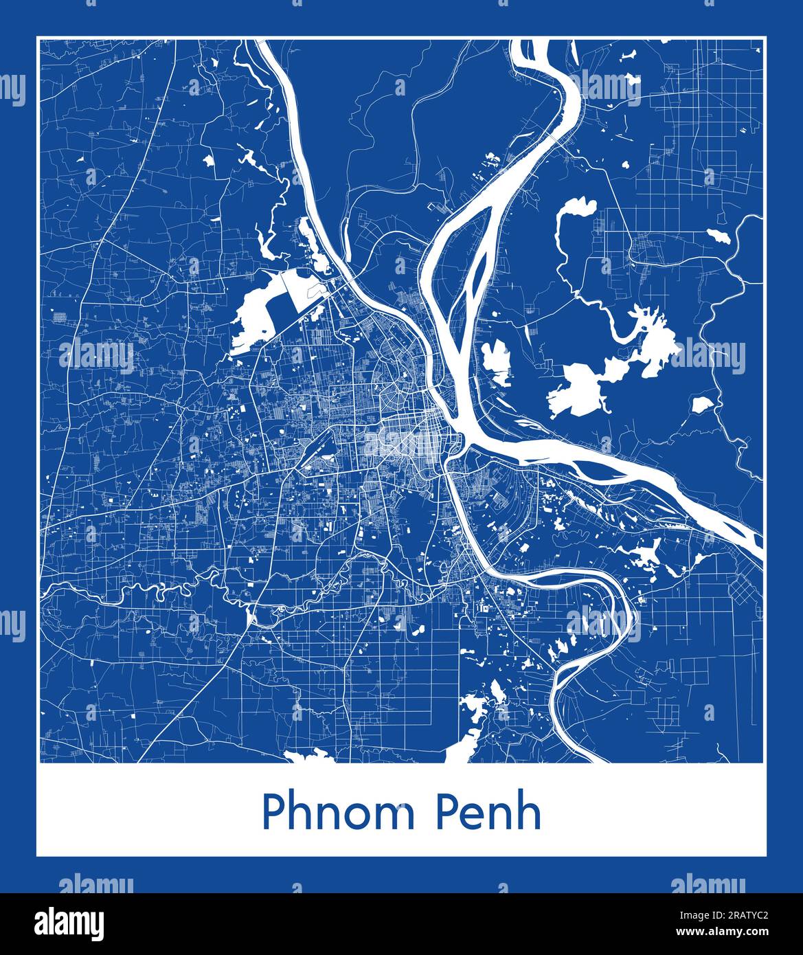 Phnom Penh Cambodia Asia città mappa stampa blu illustrazione vettoriale Illustrazione Vettoriale