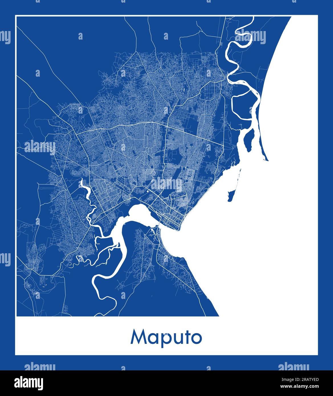 Maputo Mozambico Africa città mappa stampa blu illustrazione vettoriale Illustrazione Vettoriale
