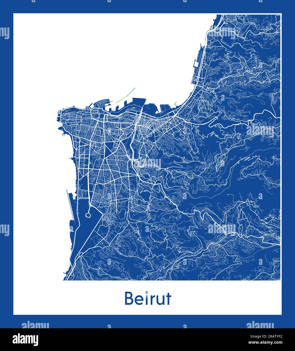 Beirut Libano Asia City mappa stampa blu illustrazione vettoriale Illustrazione Vettoriale