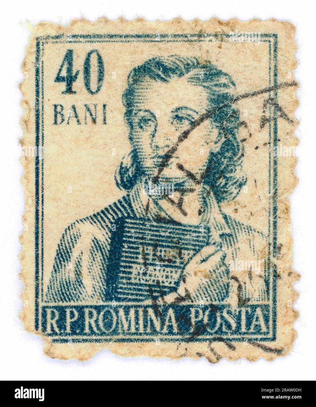 Francobollo emesso in Romania nel 1955: Una studentessa di economia (serie Occupations). Valore nominale: 40 bani (40 divieti rumeni, 100 divieti sono 1 leu). Foto Stock
