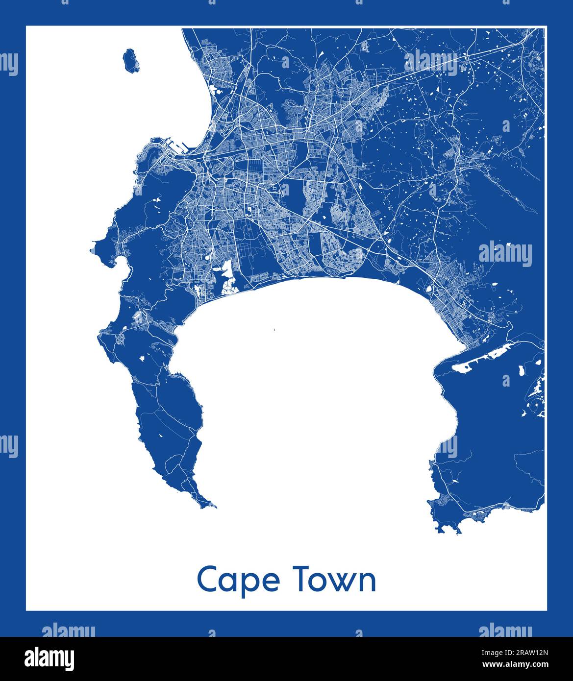 Città del Capo Sudafrica Mappa della città in blu Stampa vettoriale illustrazione Illustrazione Vettoriale