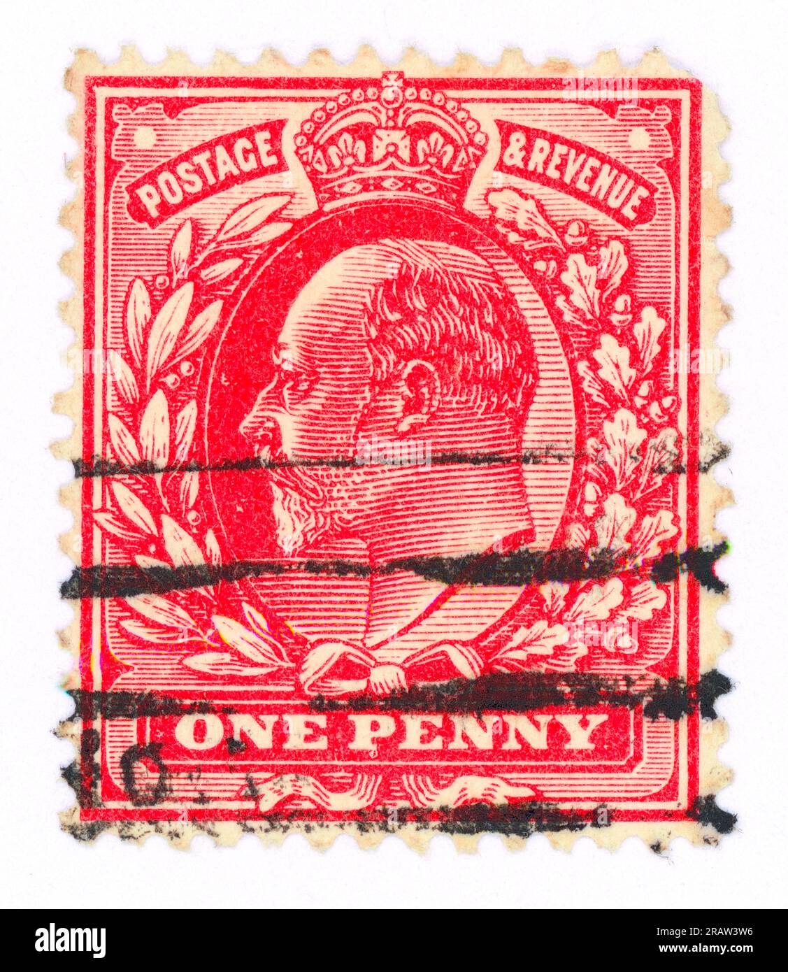 Re Edoardo VII (regnante dal 1901 al 1910). Francobollo e francobollo delle entrate. Regno Unito. Emesso probabilmente nel 1902. Valore nominale: Un penny. Foto Stock