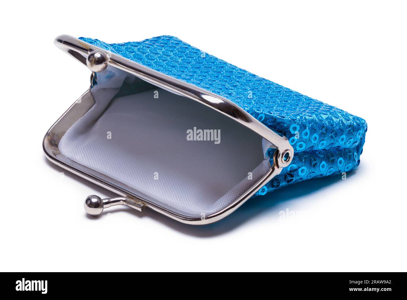 Aprire Blue Change Purse Cut Out on White (Cambia colore blu). Foto Stock