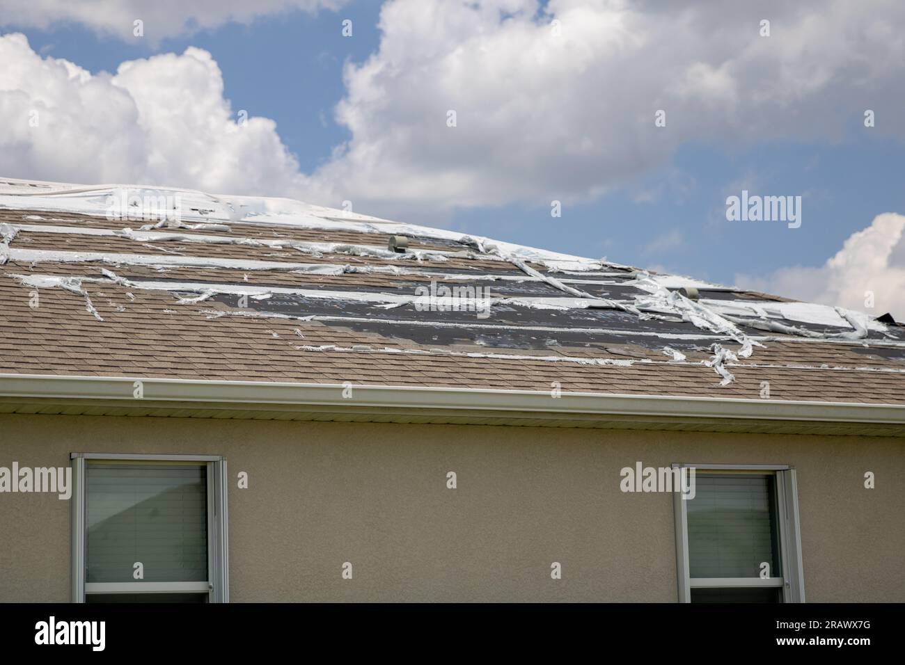 Il tetto non è ancora stato riparato prima della prossima stagione degli uragani Foto Stock