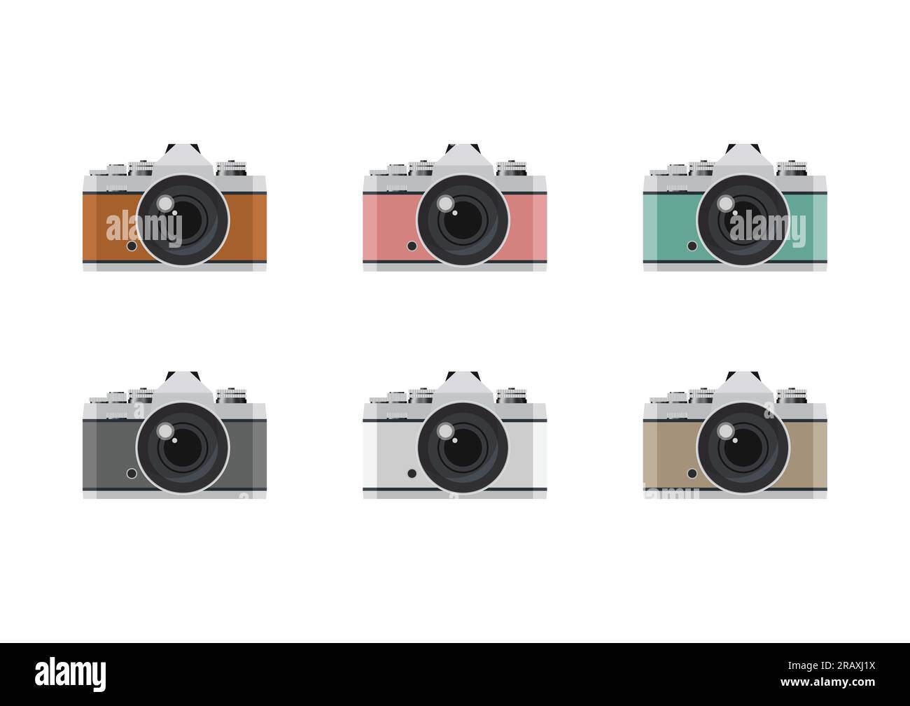 Set colorato di fotocamere retrò in uno stile piatto. Illustrazione vettoriale Illustrazione Vettoriale