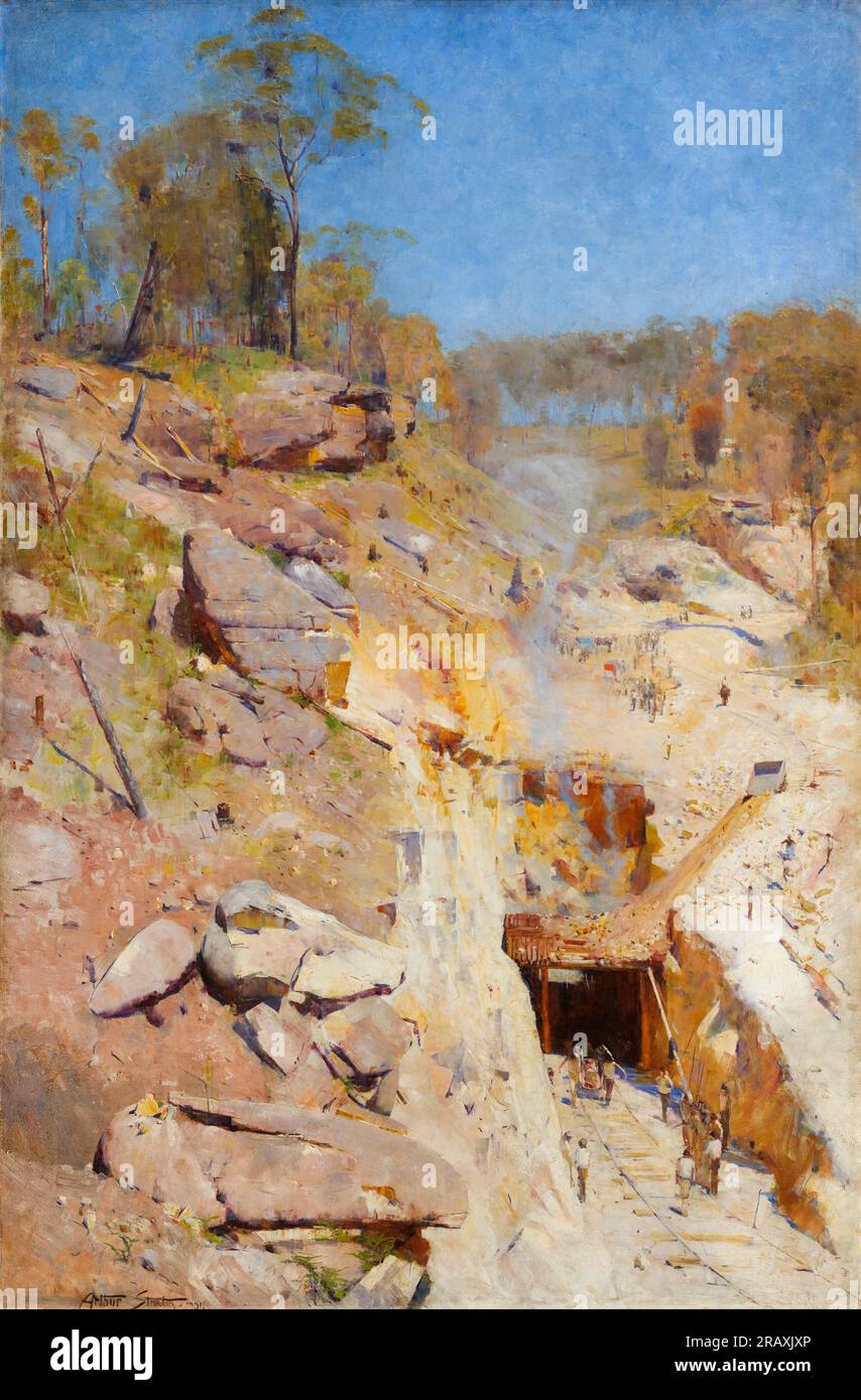 Arthur Streeton, Fire's On, paesaggio dipinto ad olio su tela, 1891 Foto Stock