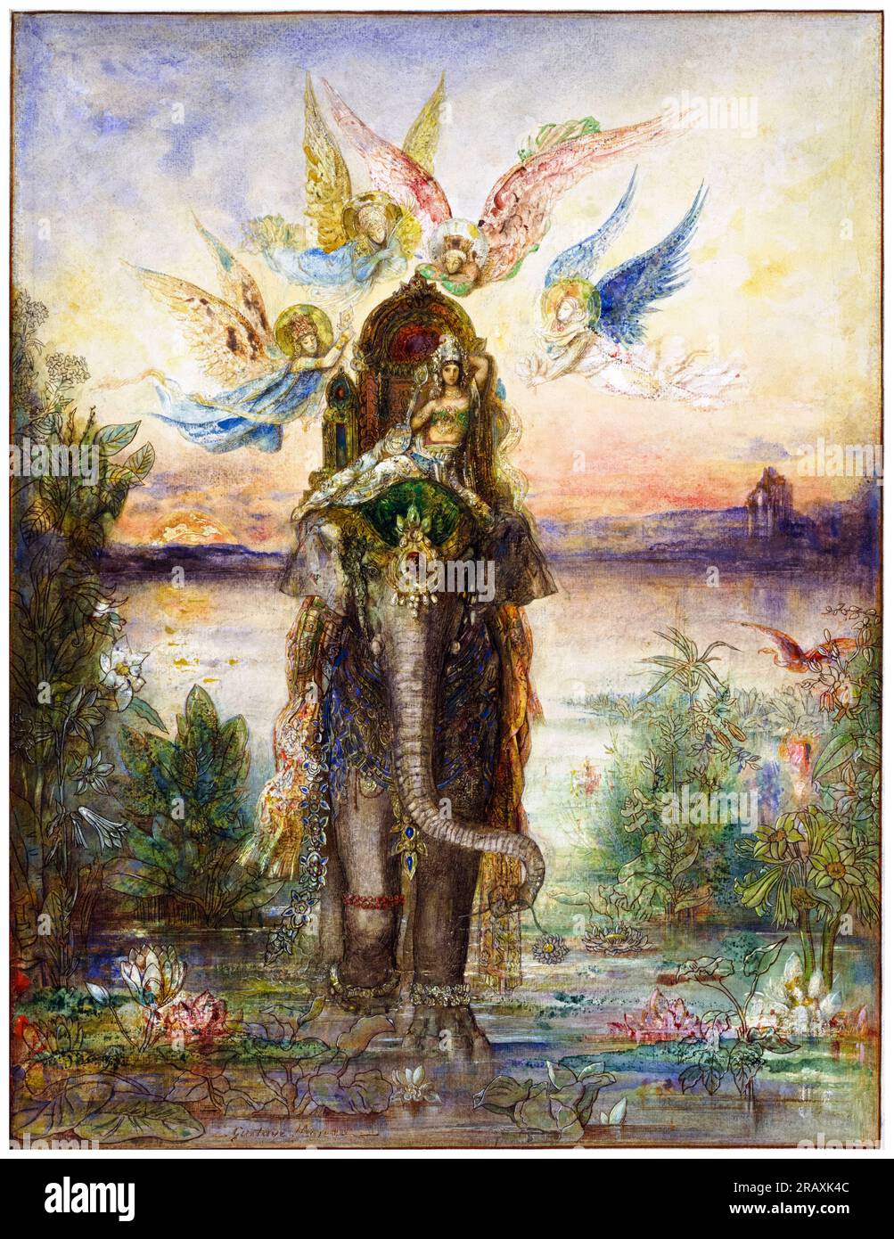 Gustave Moreau, il Sacro elefante (Péri), acquerello con gouache, 1882 Foto Stock