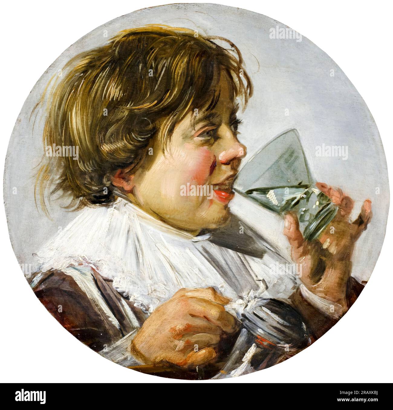 Frans Hals, Drinking Boy (Taste), Boy with a glass and a pewter Jug, ritratto dipinto ad olio su pannello, 1625-1628 Foto Stock