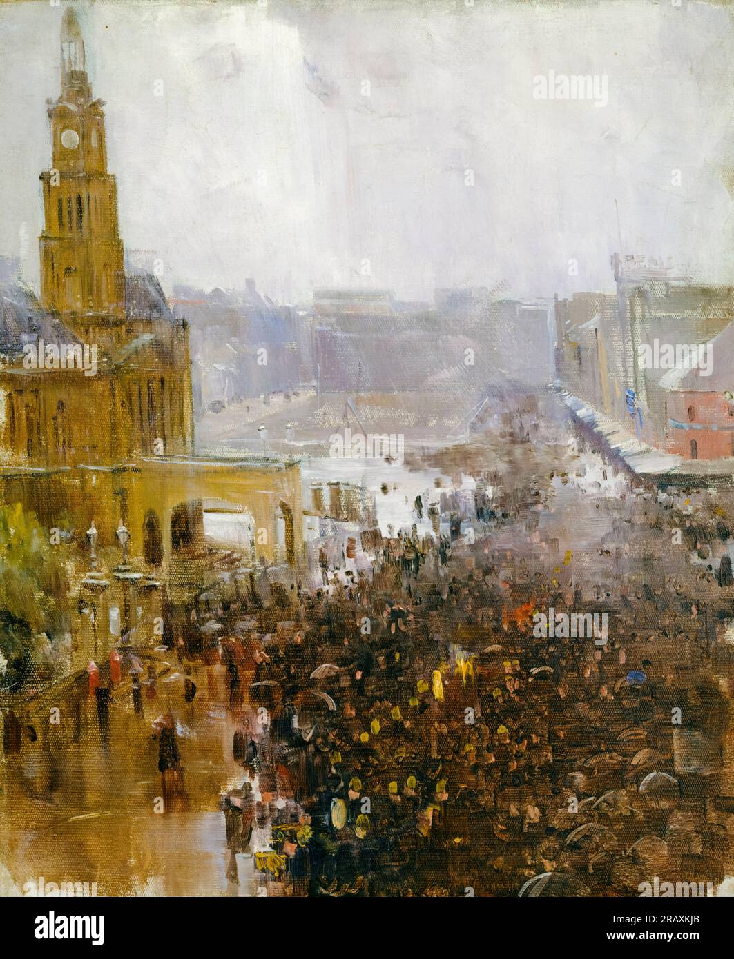 Arthur Streeton, funerale di Fireman, George Street, dipinto ad olio su tela, 1894 Foto Stock