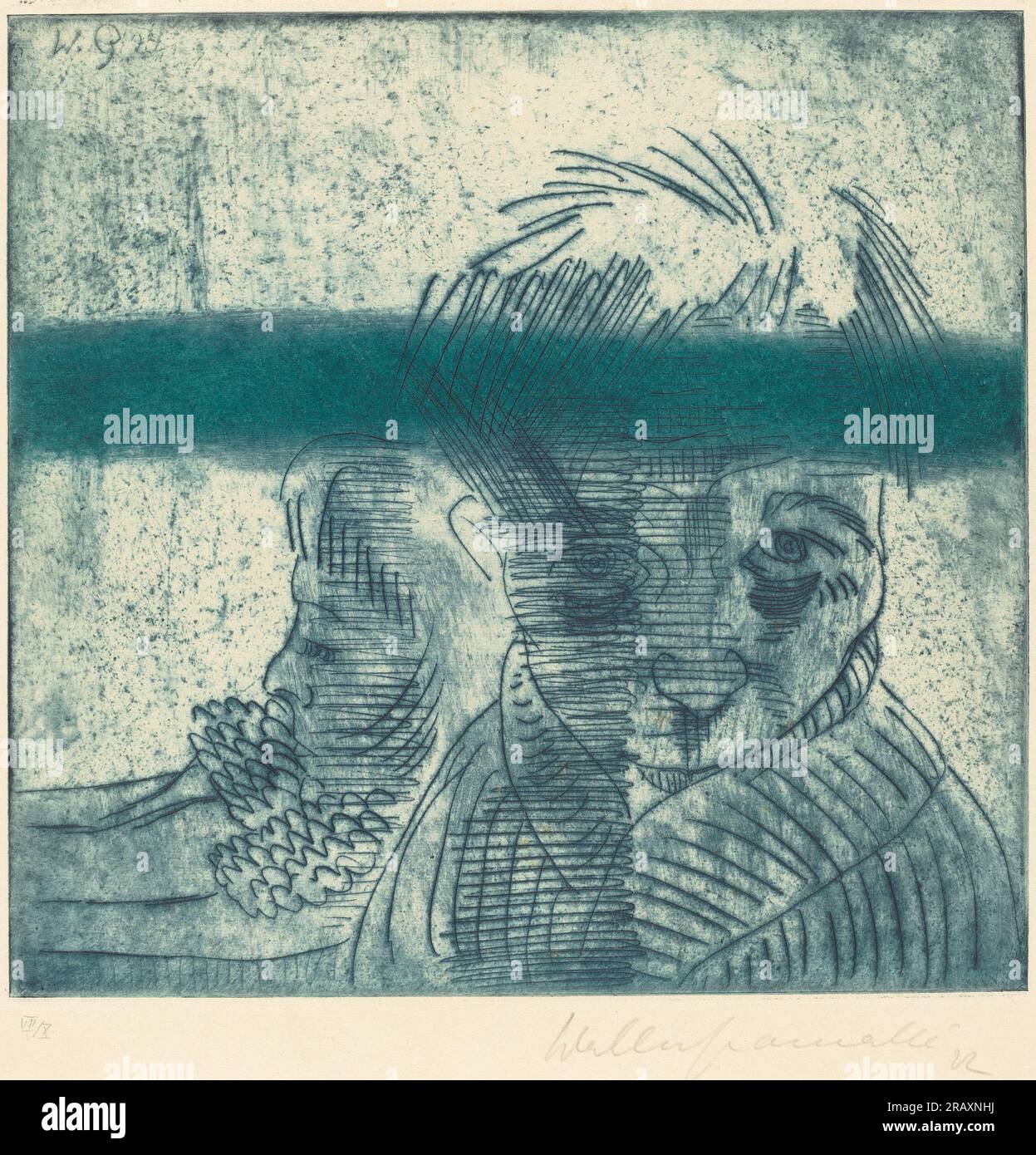 "Walter Gramatté, The Couple (Das Paar), 1922, incisione e abrasione in blu-verde su carta giapponese, piastra: 24,5 x 25,3 cm (9 5/8 x 9 15/16 poll.) Foglio: 45,5 x 34 cm (15/16 x 3/8 pollici), collezione Ruth and Jacob Kainen, 1989,80,6' Foto Stock