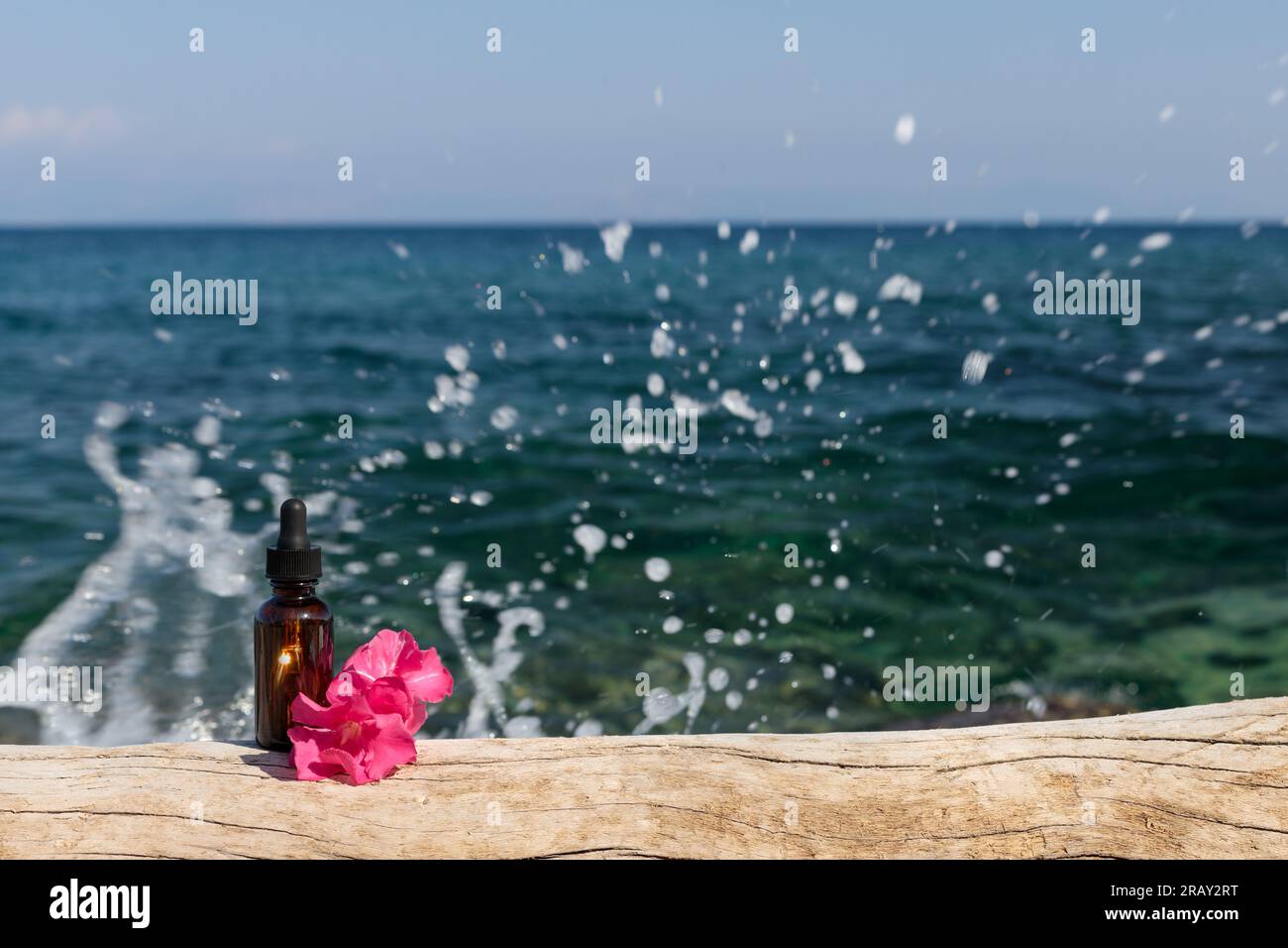 Mockup naturale per prodotti cosmetici in contagocce. Idratazione cutanea. Foto Stock