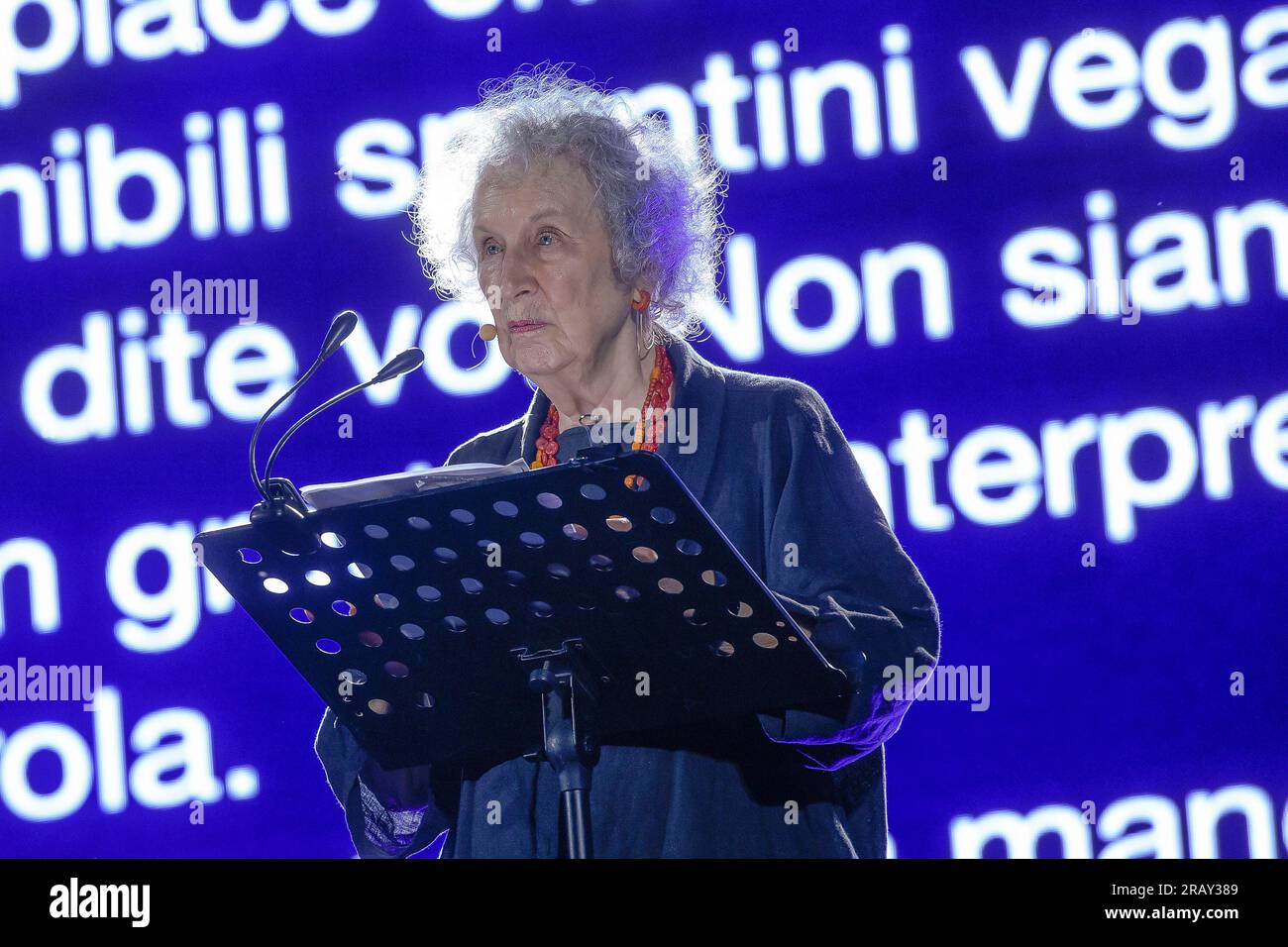 Italia, Roma, 5 luglio 2023. 2° giorno di Letterature, Festival internazionale di Roma. Nella foto: Margaret Atwood (Booker Prize) foto © Fabio Mazzarella/sintesi/Alamy Live News Foto Stock
