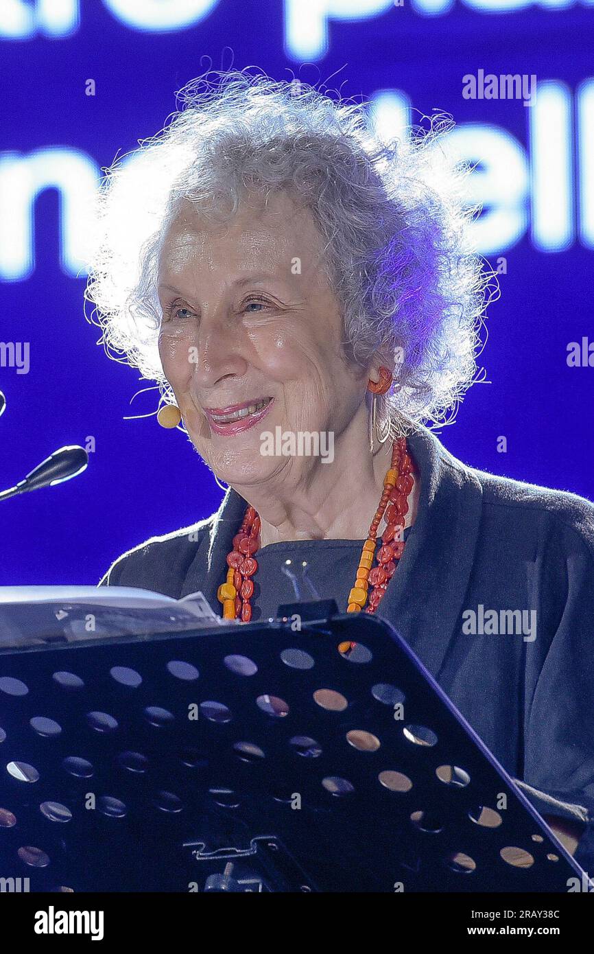 Italia, Roma, 5 luglio 2023. 2° giorno di Letterature, Festival internazionale di Roma. Nella foto: Margaret Atwood (Booker Prize) foto © Fabio Mazzarella/sintesi/Alamy Live News Foto Stock