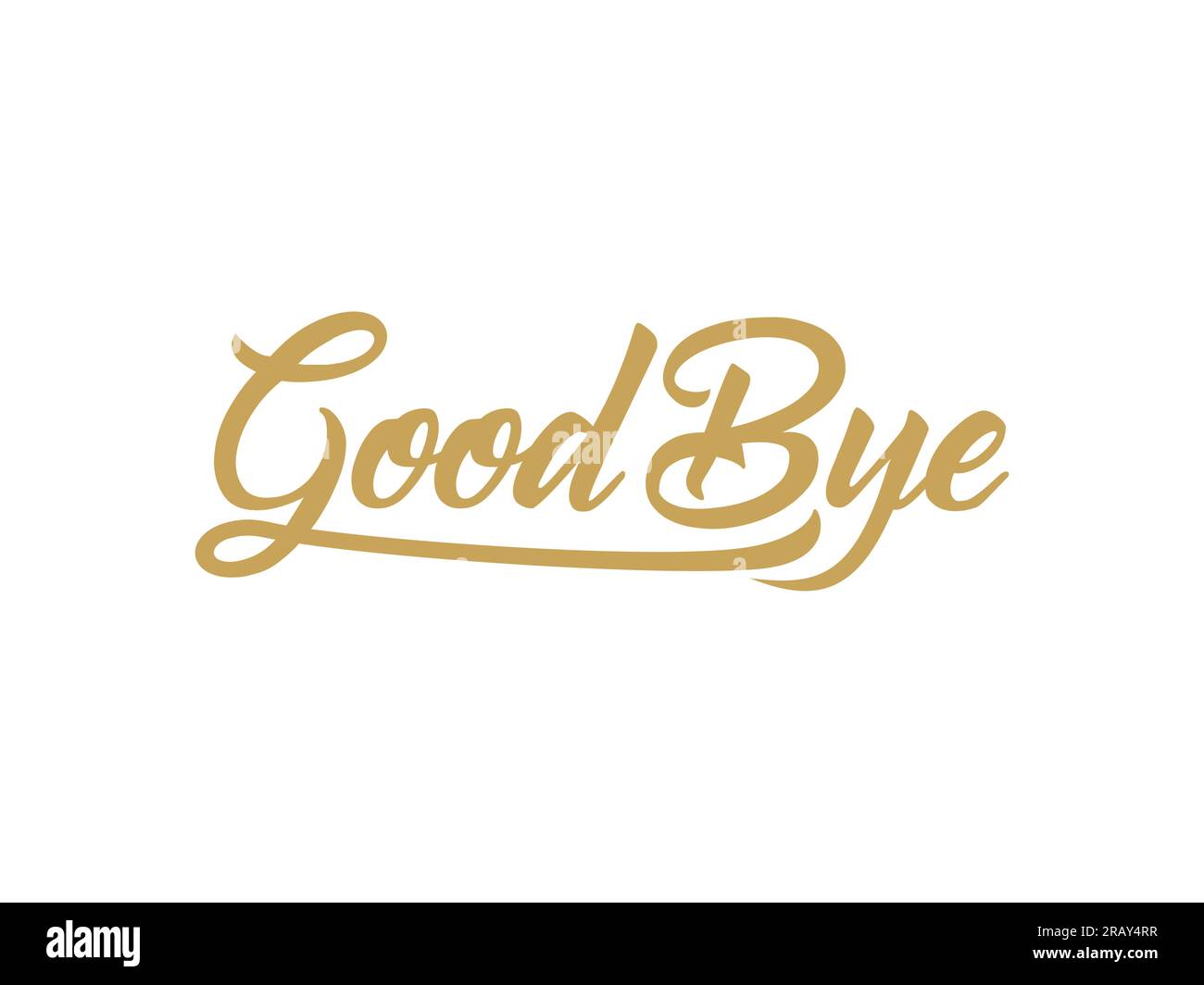 Testo Good Bye Lettering calligrafia scritta a mano con stile pennello dorato isolato su sfondo bianco. Illustrazione del vettore del biglietto d'auguri Illustrazione Vettoriale