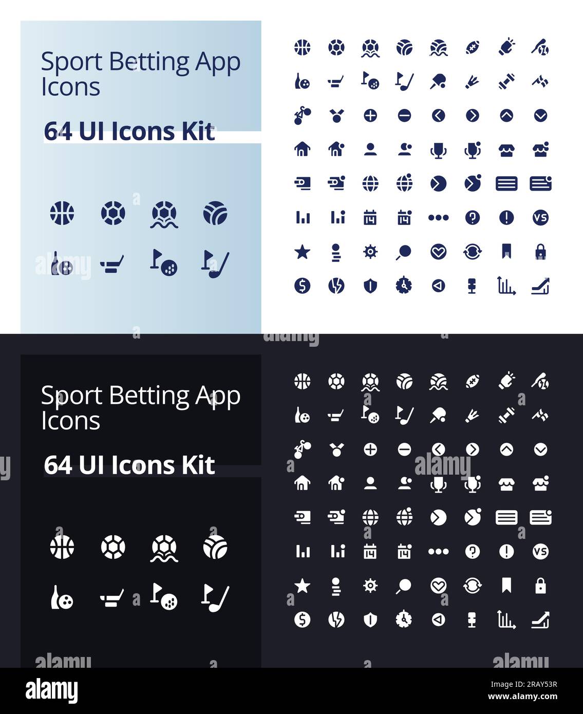 App di scommesse sportive glyph ui kit icone per la modalità buio, chiaro Illustrazione Vettoriale