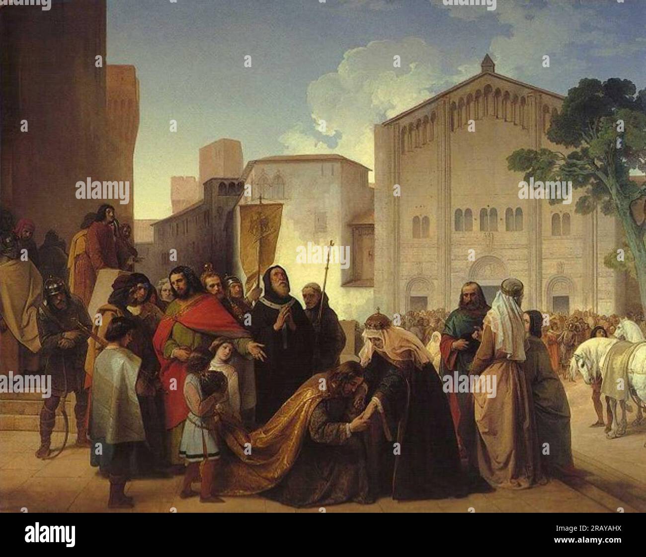 Riconciliazione di Ottone II con sua madre Adelaide di Borgogna 1858 di Francesco Hayez Foto Stock