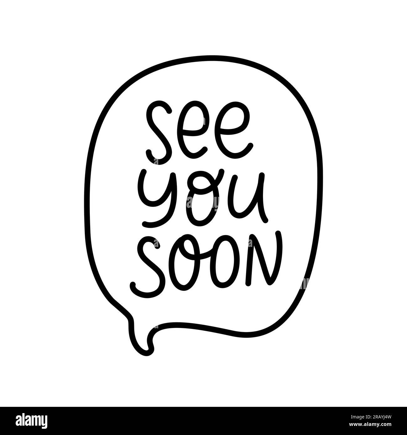 A PRESTO bolla del discorso. Arrivederci, ciao messaggio. Citazione disegnata a mano a presto. Bolla vocale frase Doodle. Lettere icone a presto. Illustr. Vettoriale Illustrazione Vettoriale