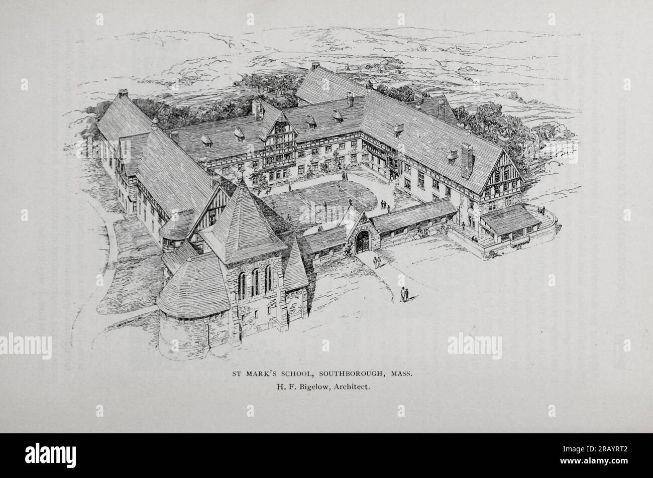 St Mark's School, Southborough, Massachusetts H. F. Bigelow architetto dell'articolo Schools and School-House Architecture di E. C. Gardner della rivista Engineering Magazine DEDICATED TO INDUSTRIAL PROGRESS volume X October 1896 NEW YORK The Engineering Magazine Co Foto Stock