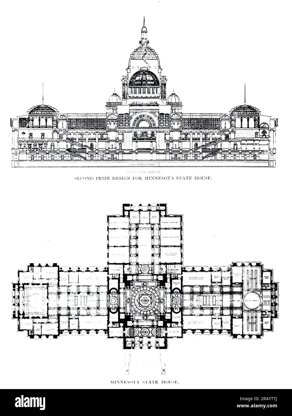 Design del secondo premio per la MINNESOTA STATE HOUSE dall'articolo della rivista Engineering DEDICATO AL PROGRESSO INDUSTRIALE volume X ottobre 1896 NEW YORK The Engineering Magazine Co Foto Stock