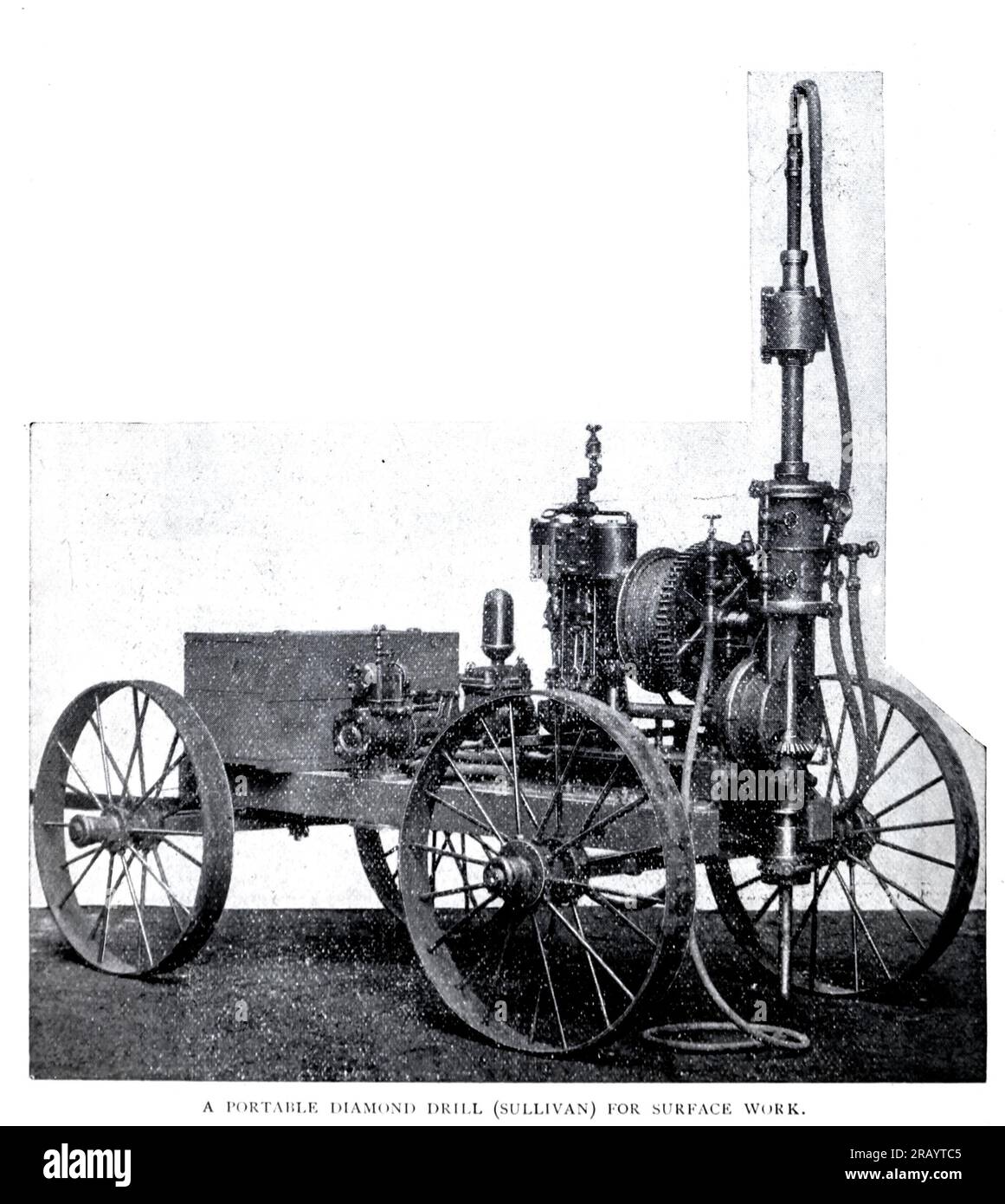 A Portable Diamond Drill Sullivan for surface work from the Article Prospecting with the Diamond Drill di J. Parke Channing from the Engineering Magazine DEDICATED TO INDUSTRIAL PROGRESS volume X October 1896 NEW YORK The Engineering Magazine Co Foto Stock