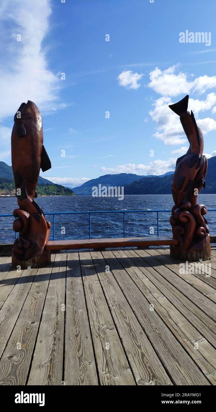 Canada Culture and Vacation, Holiday Images, come nella scultura di salmone del porto della columbia britannica alberni Foto Stock