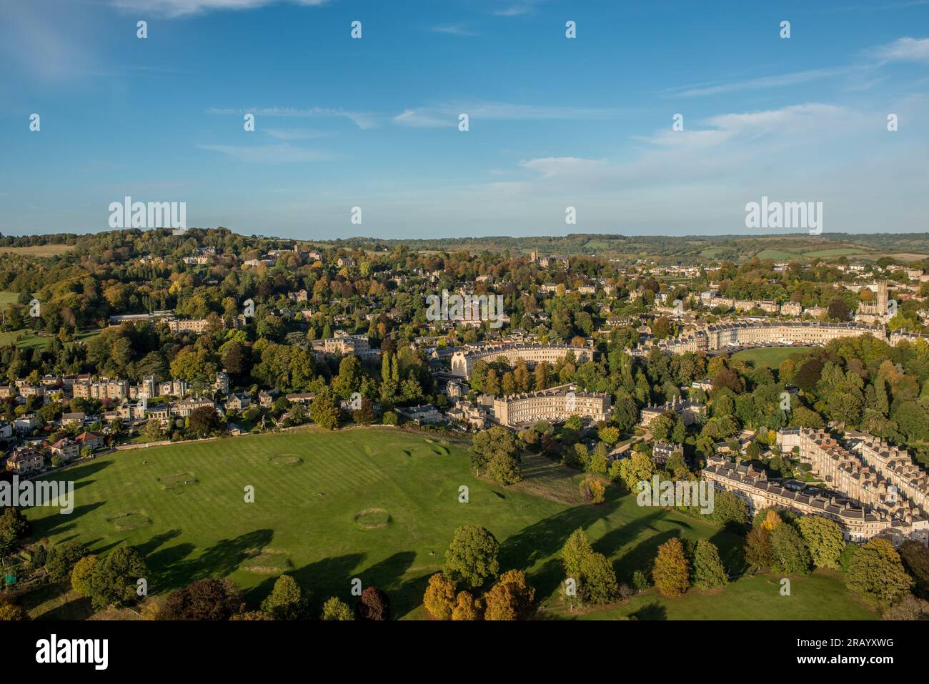 Vista ariale del Royal Crescent nella città di Bath Foto Stock
