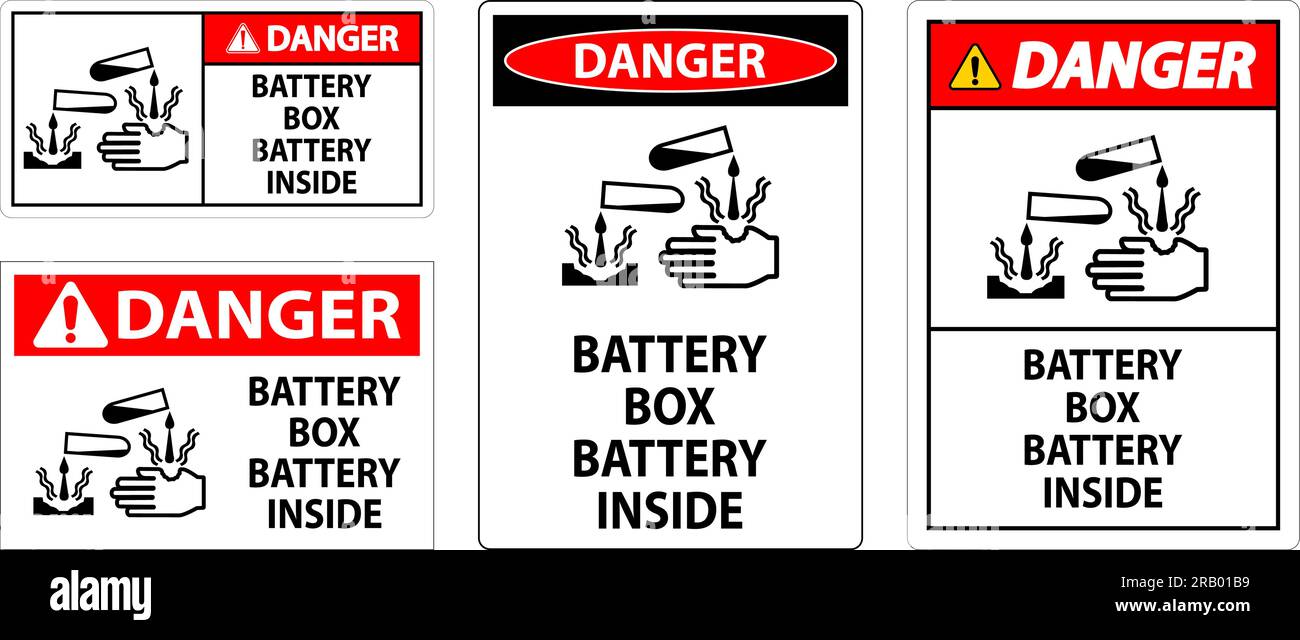 Cartello di pericolo batteria interna con simbolo Illustrazione Vettoriale
