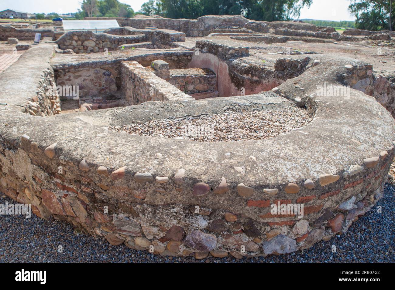 Torreaguila Roman Villa Remains, Barbano, Badajoz, Spagna. Complesso industriale dell'olio d'oliva Foto Stock