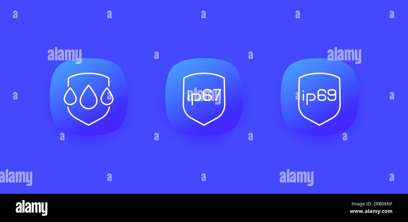 ip67, ip69, icone impermeabili e impermeabili Illustrazione Vettoriale