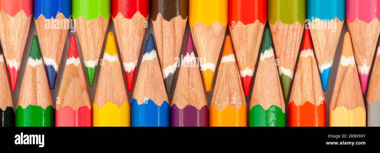 Matite colorate disposte come simbolo per il lavoro di squadra e la comunità Foto Stock