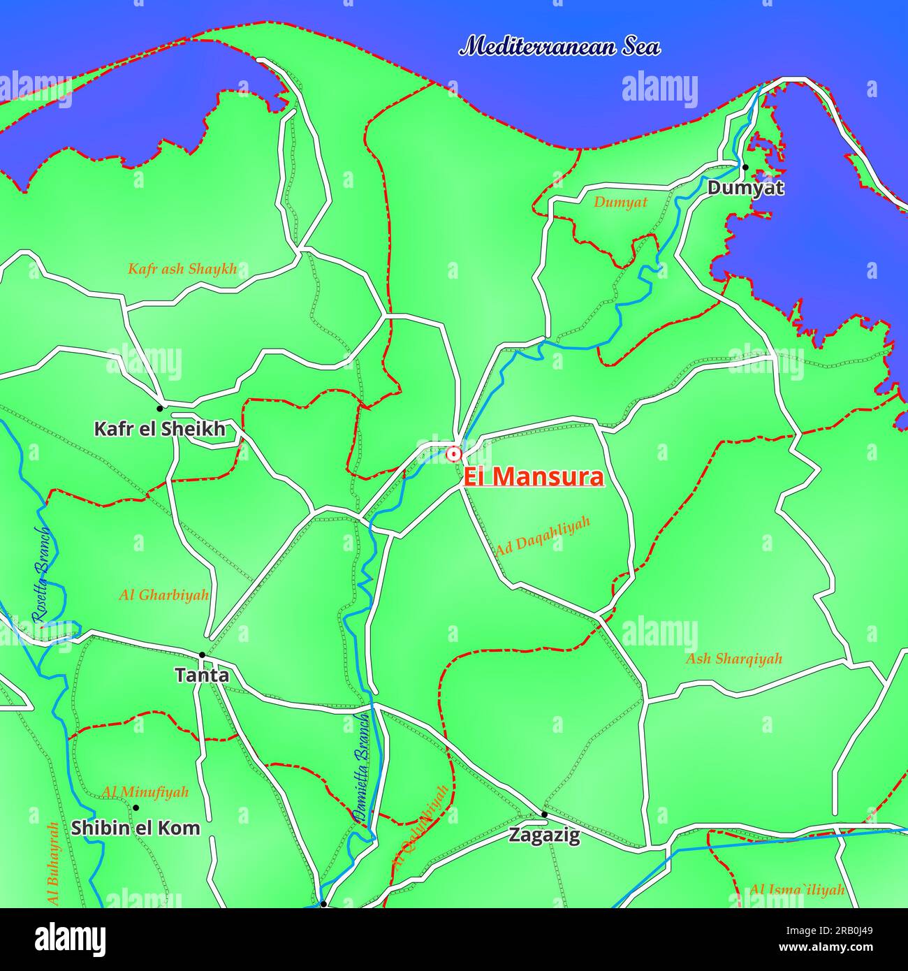 Mappa della città di El Mansura in Egitto Foto Stock
