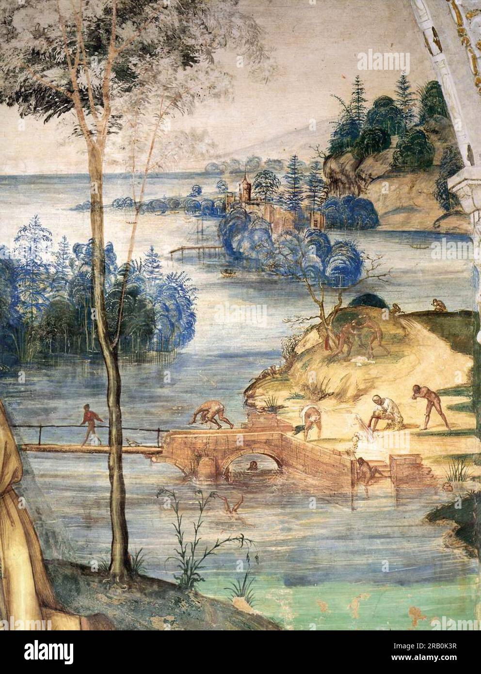 Vita di San Benedetto, scena 15. Benedict Fishes the Pieces of a Broken Ax (dettaglio) 1508 di il Sodoma Foto Stock