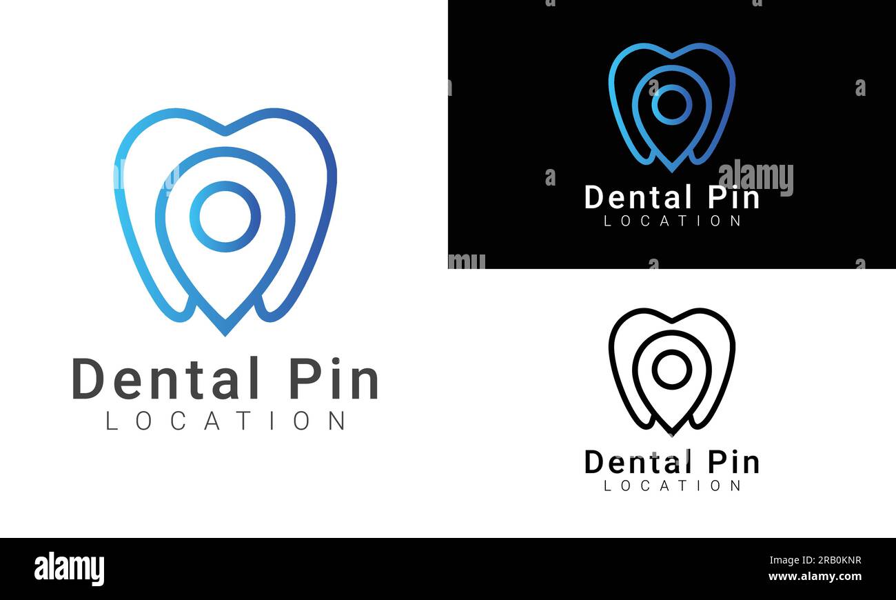 Logo della posizione dentale Design pin denti logotipo dentista posizione clinica Illustrazione Vettoriale