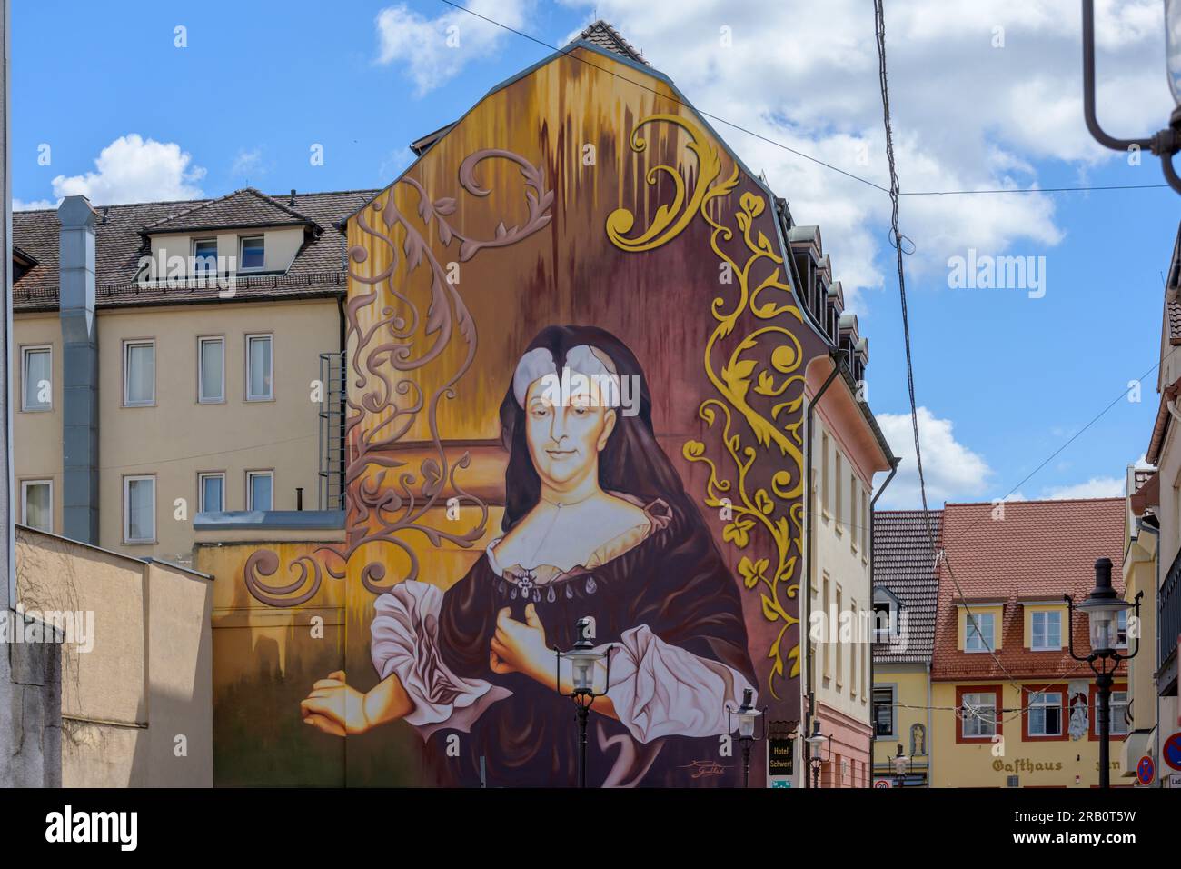Germania, Baden-Württemberg, Rastatt, facciata, Margravine Sibylla Augusta dipinta da Karo Godles. Foto Stock