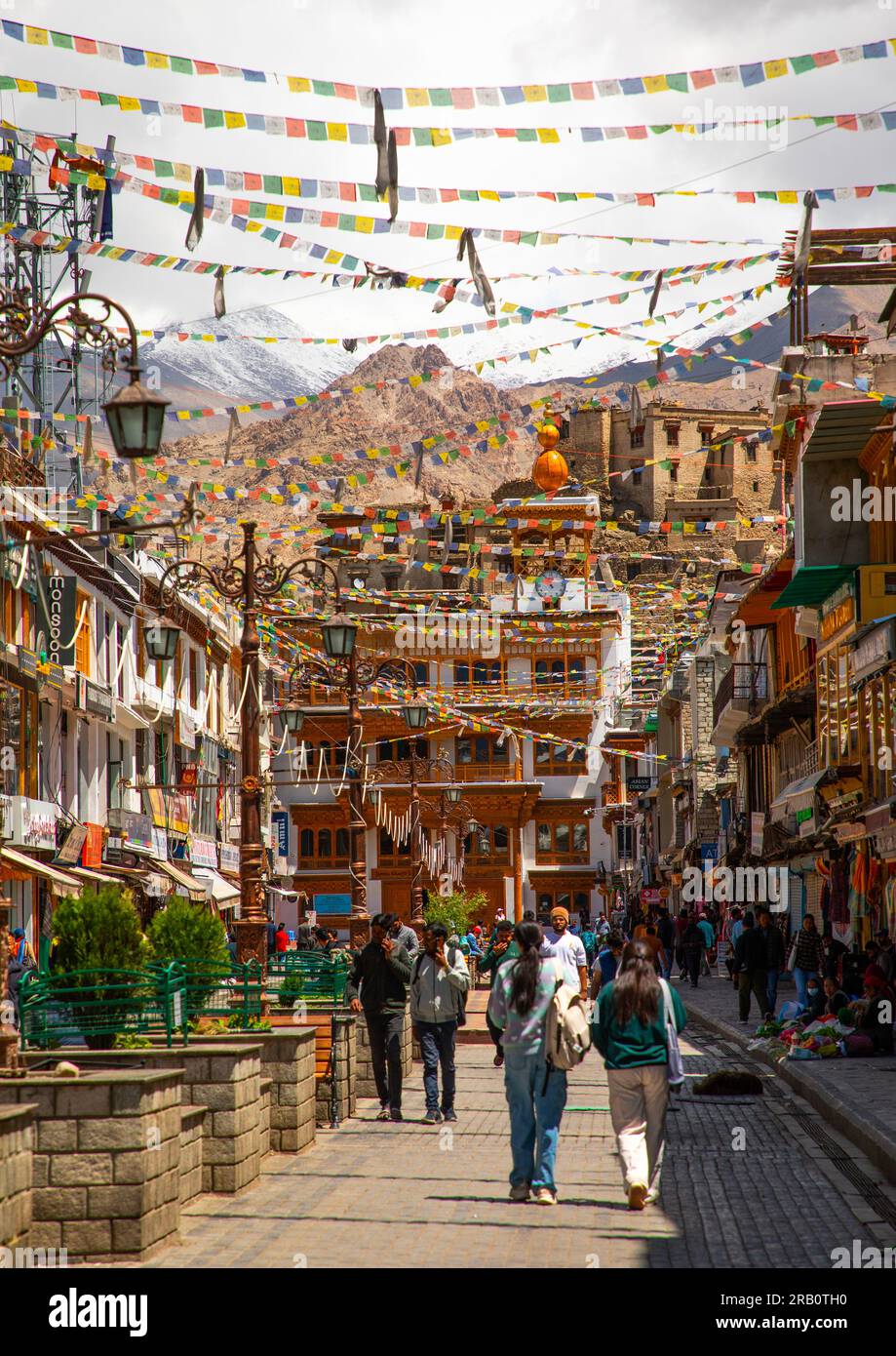 Bazar principale, Ladakh, Leh, India Foto Stock