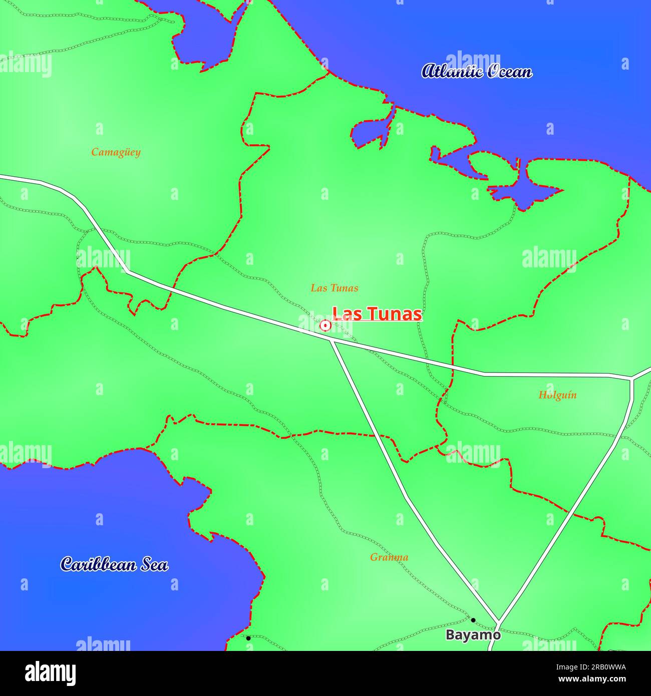 Mappa della città di Las Tunas a Cuba Foto Stock