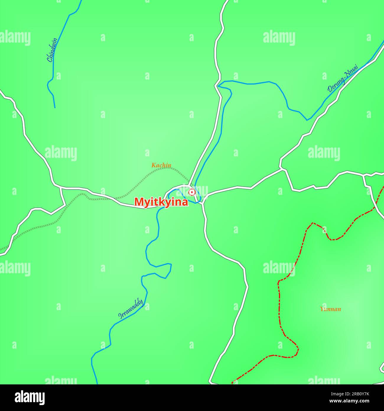 Mappa della città di Myitkyina in Myanmar Foto Stock