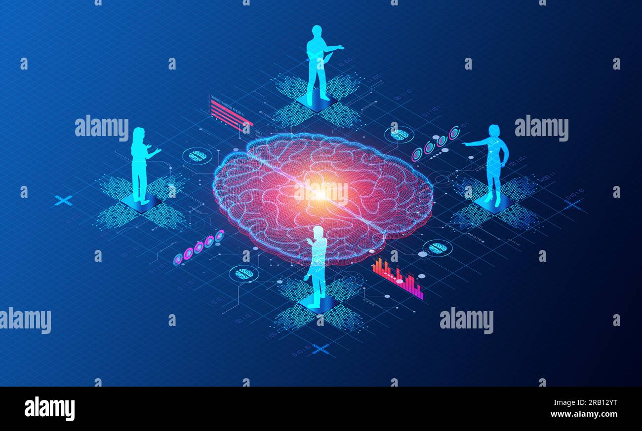 AI as a Service - AIaaS - modello di delivery basato su cloud che offre l'accesso a strumenti e funzionalità di intelligenza artificiale - illustrazione 3D. Foto Stock
