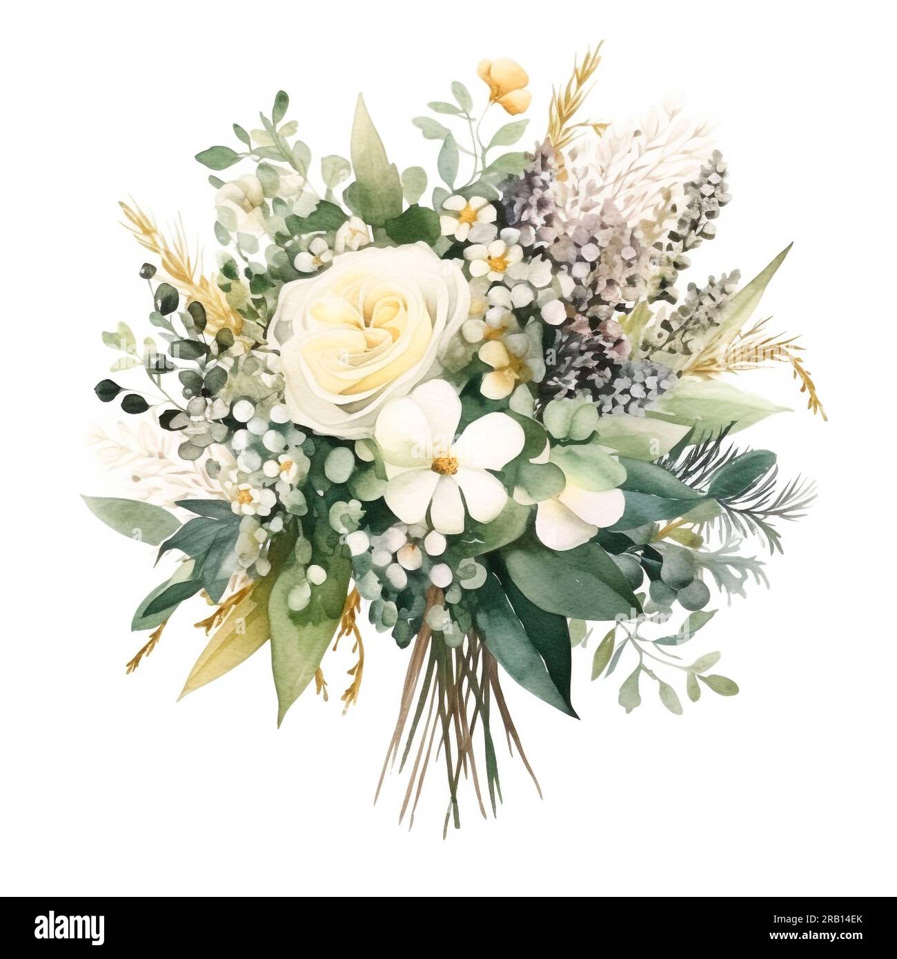 Fiori bianchi classici, bouquet primaverile di design verde. Acquerello estivo floreale. Gli elementi sono isolati Foto Stock